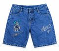 Short en jean bleu roi avec broderie lapin cartoon et script Adme's Girl