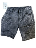 Short en jean noir et gris distressed avec carte Seventh Sins
