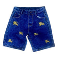 Short en jean bleu roi acid wash avec broderies dorées de chevalier au galop
