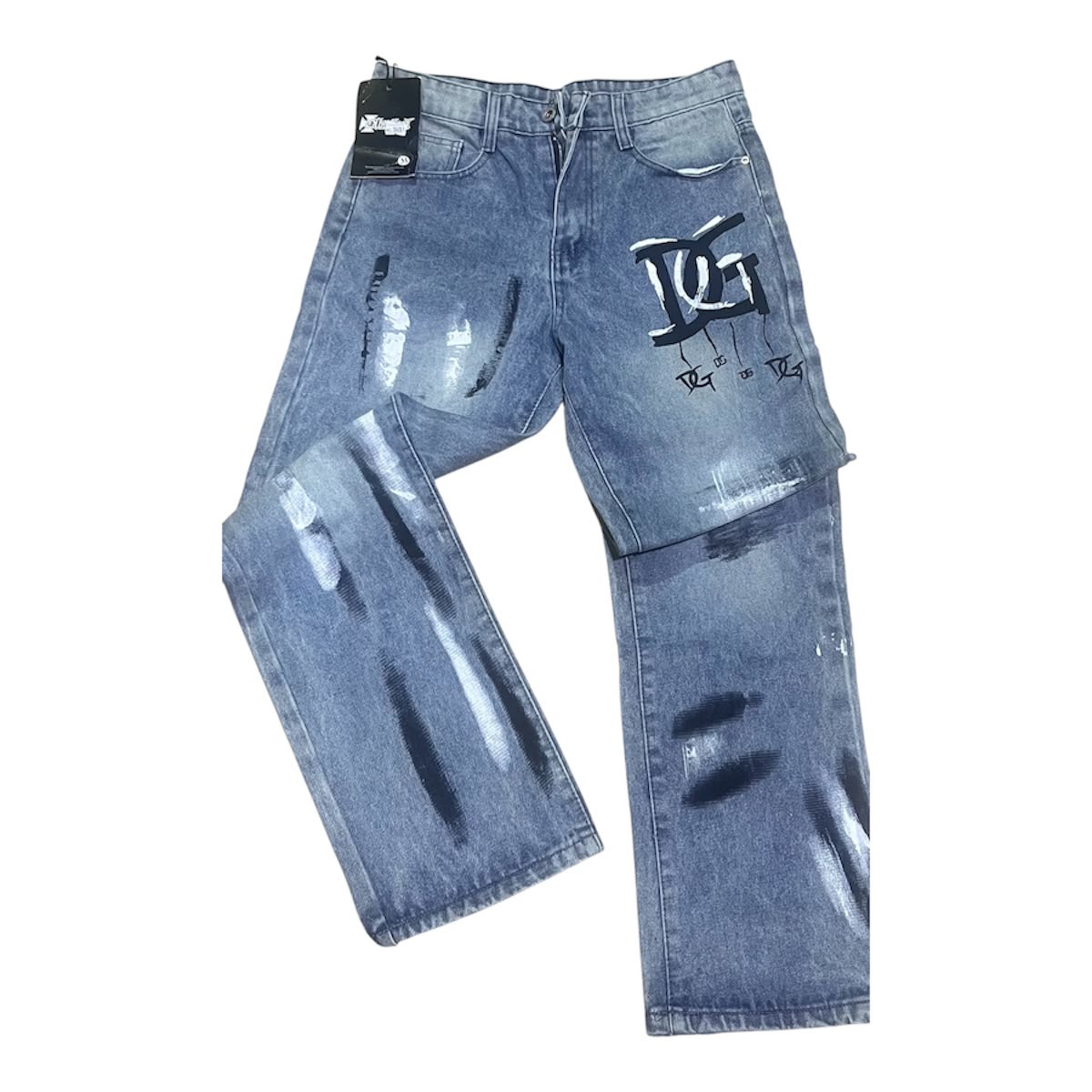 Jean baggy gris avec éclaboussures de peinture et imprimé gothique DCG