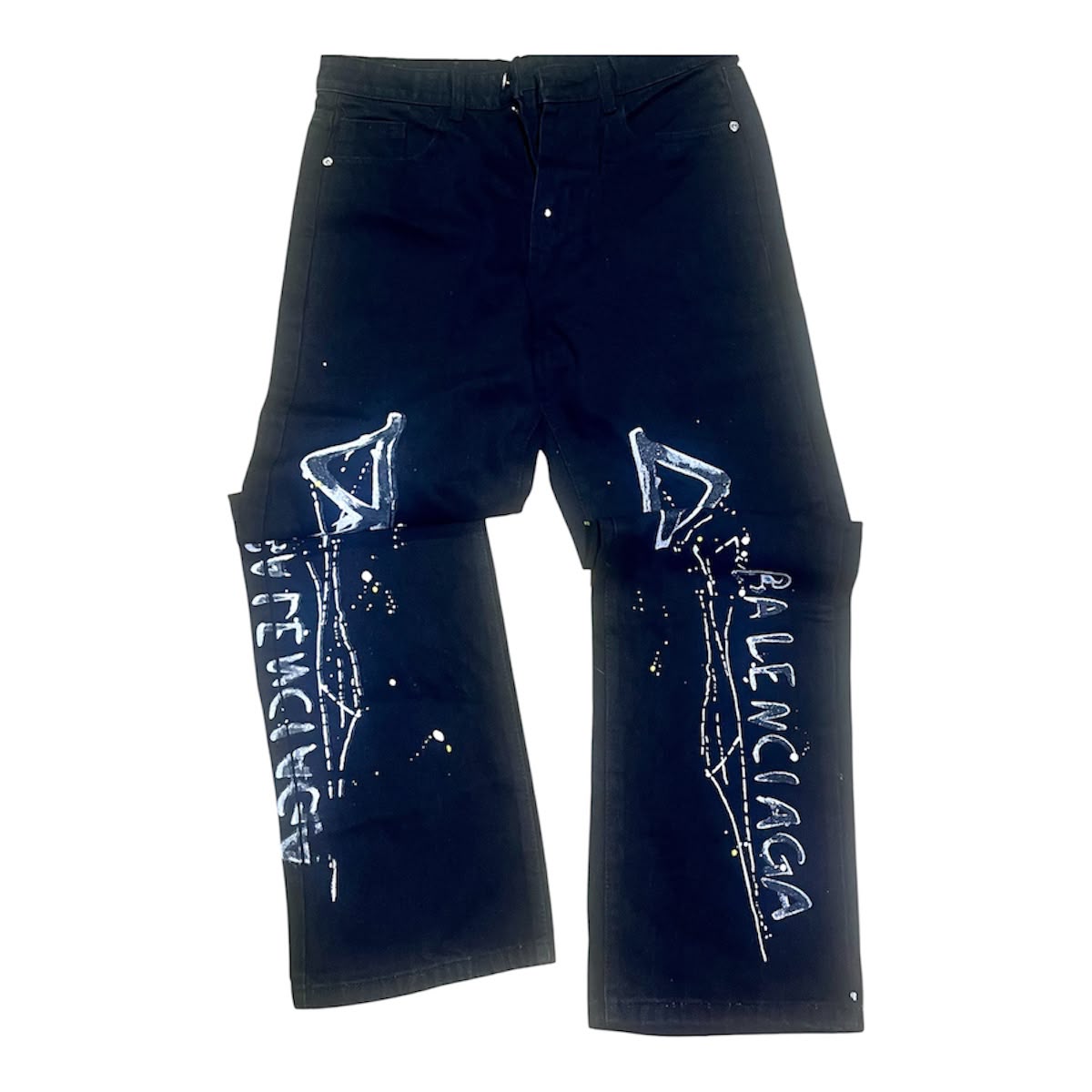 Jean baggy noir avec imprimé graffiti blanc sur les jambes
