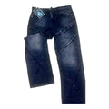 Jean baggy marine délavé avec entailles effrangées, étiquette GT. Miu taille 31