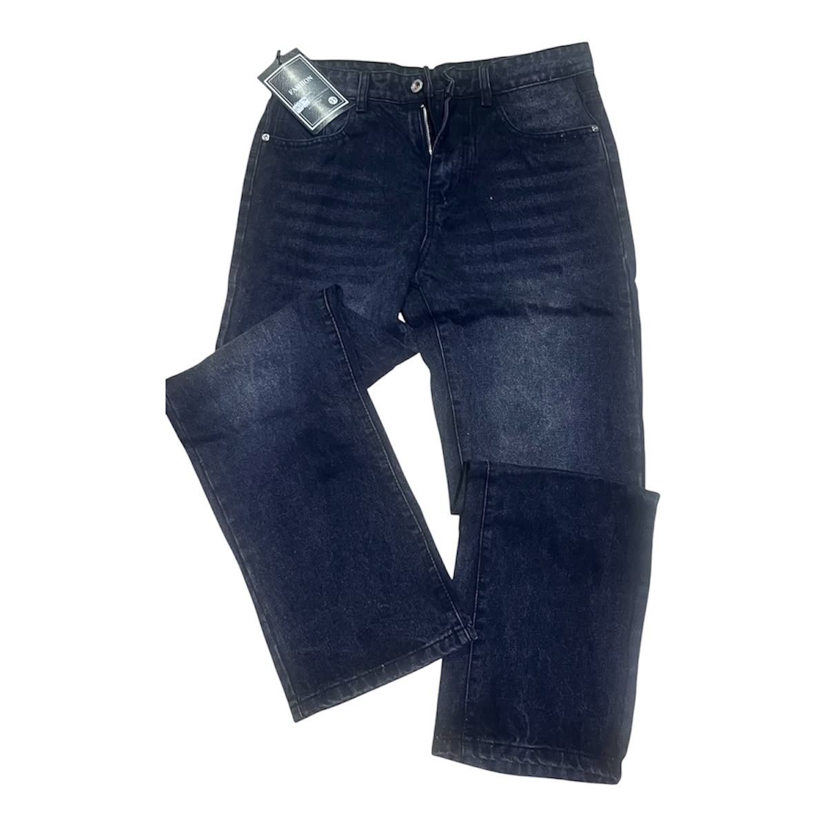 Jean coupe droite bleu marine foncé au délavé subtil