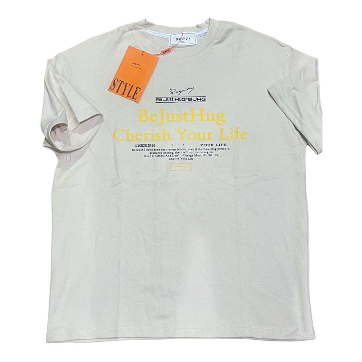 T-shirt crème avec imprimé jaune BeJustHug Cherish Your Life