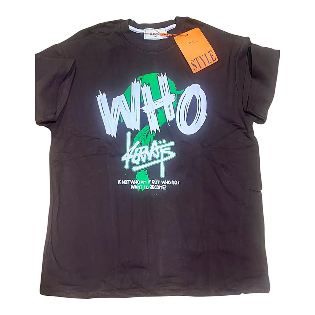 T-shirt noir avec imprimé graffiti blanc et vert WHO Karn's (deuxième photo)